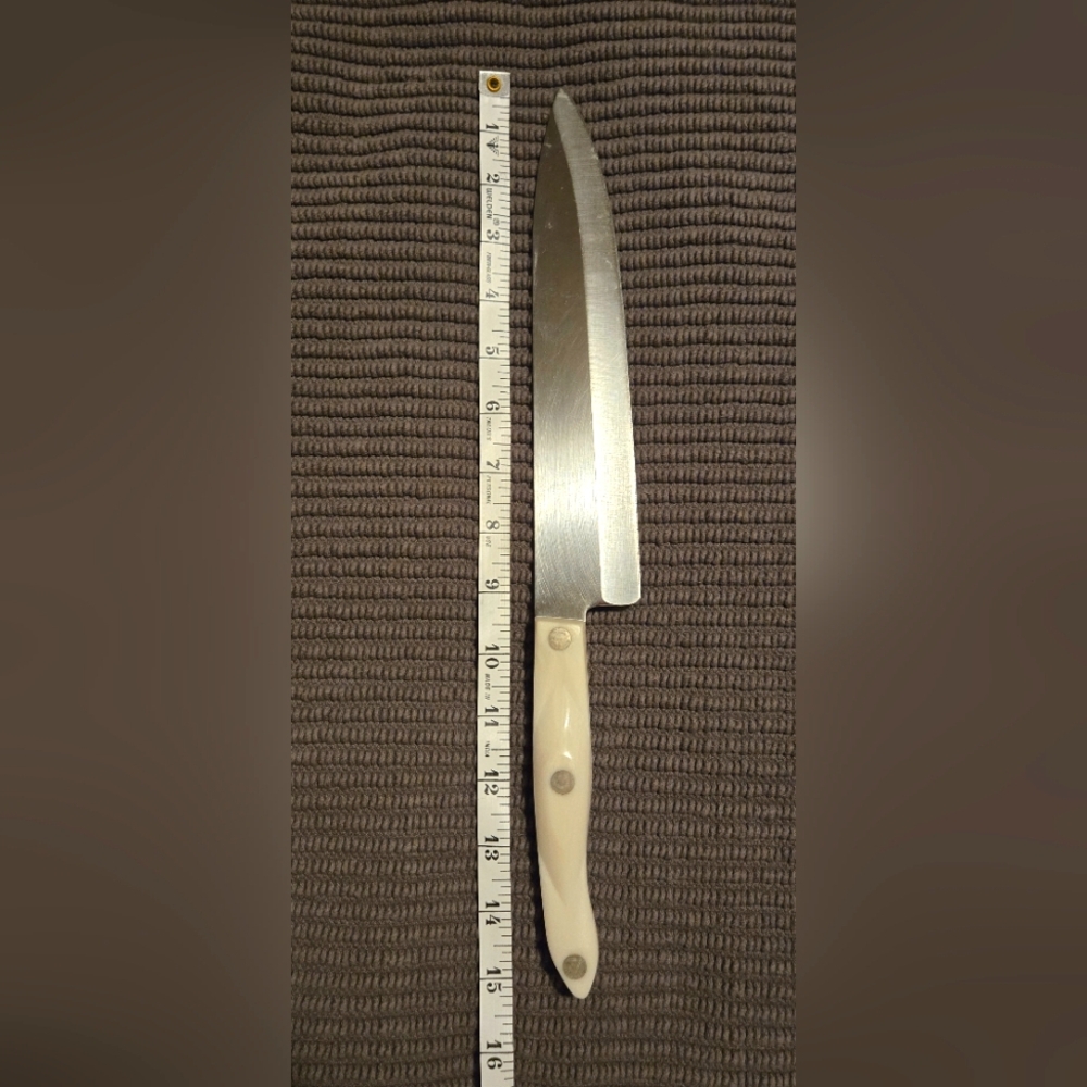 CUTCO 1725 JI Chef Knife Pearl White Swirl Handle 9" Blade Made In USA SHARP